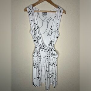 Chalet Et Ceci Long Vest Womens Size Large Black White Open Sleeveless Duster